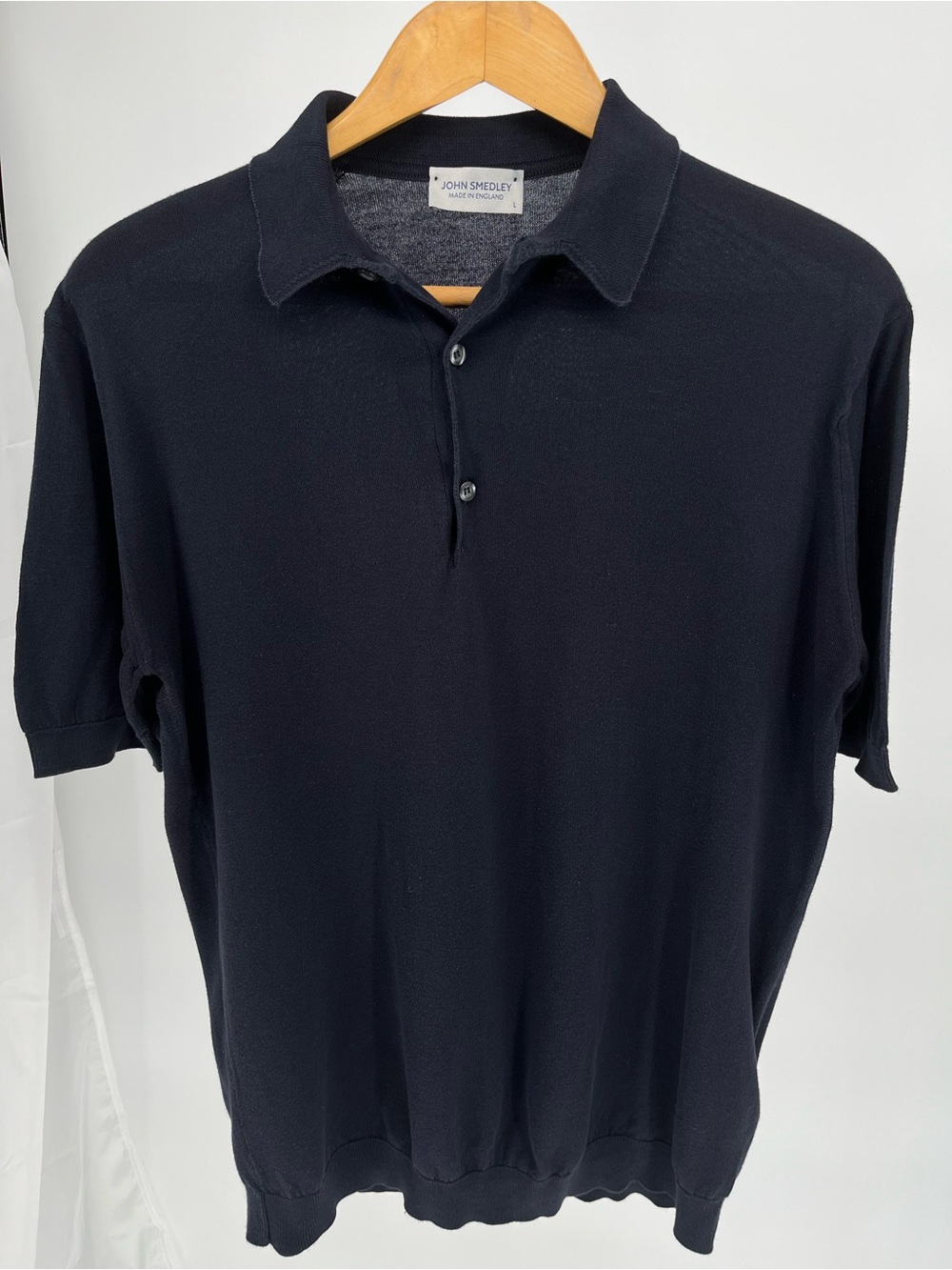 John Smedley Sea Island Cotton Polo Shirt Navy Made in England Size L